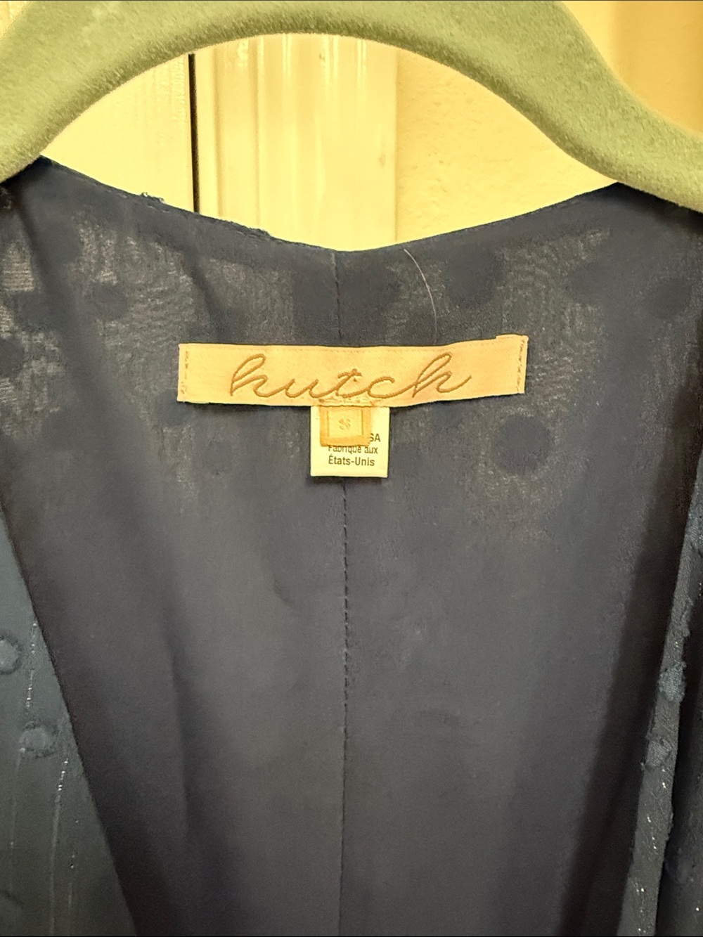Anthropologie Name brand V-Neck Navy Maxi Dress with Sheer Dot Sleeve - Picture 2 of 8